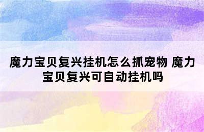 魔力宝贝复兴挂机怎么抓宠物 魔力宝贝复兴可自动挂机吗